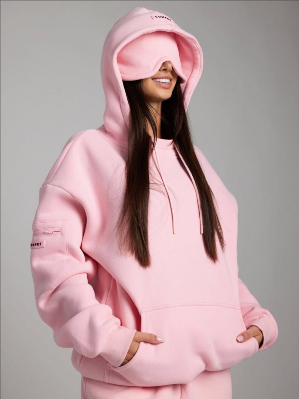 Airplane Mode Travel Hoodie in Petal Pink - Set available
